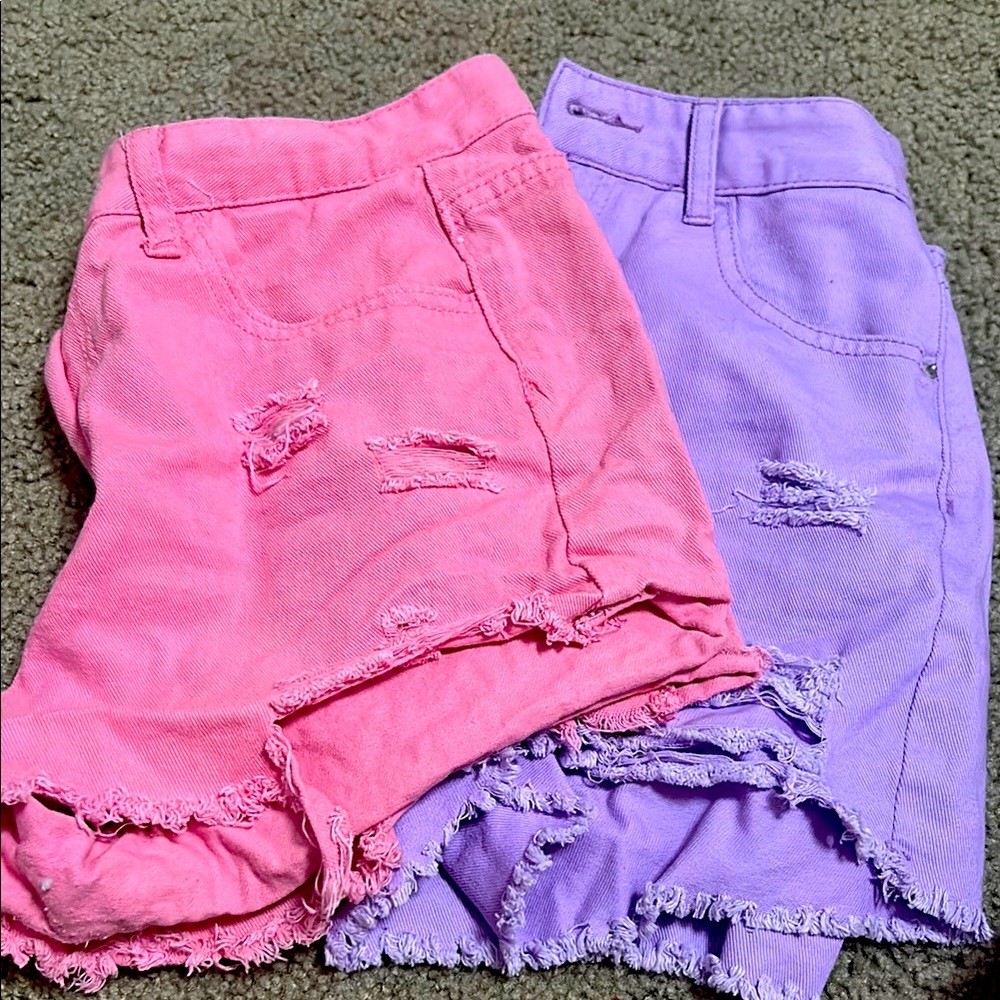 SHEIN Pink and Purple Distressed Jean Shorts